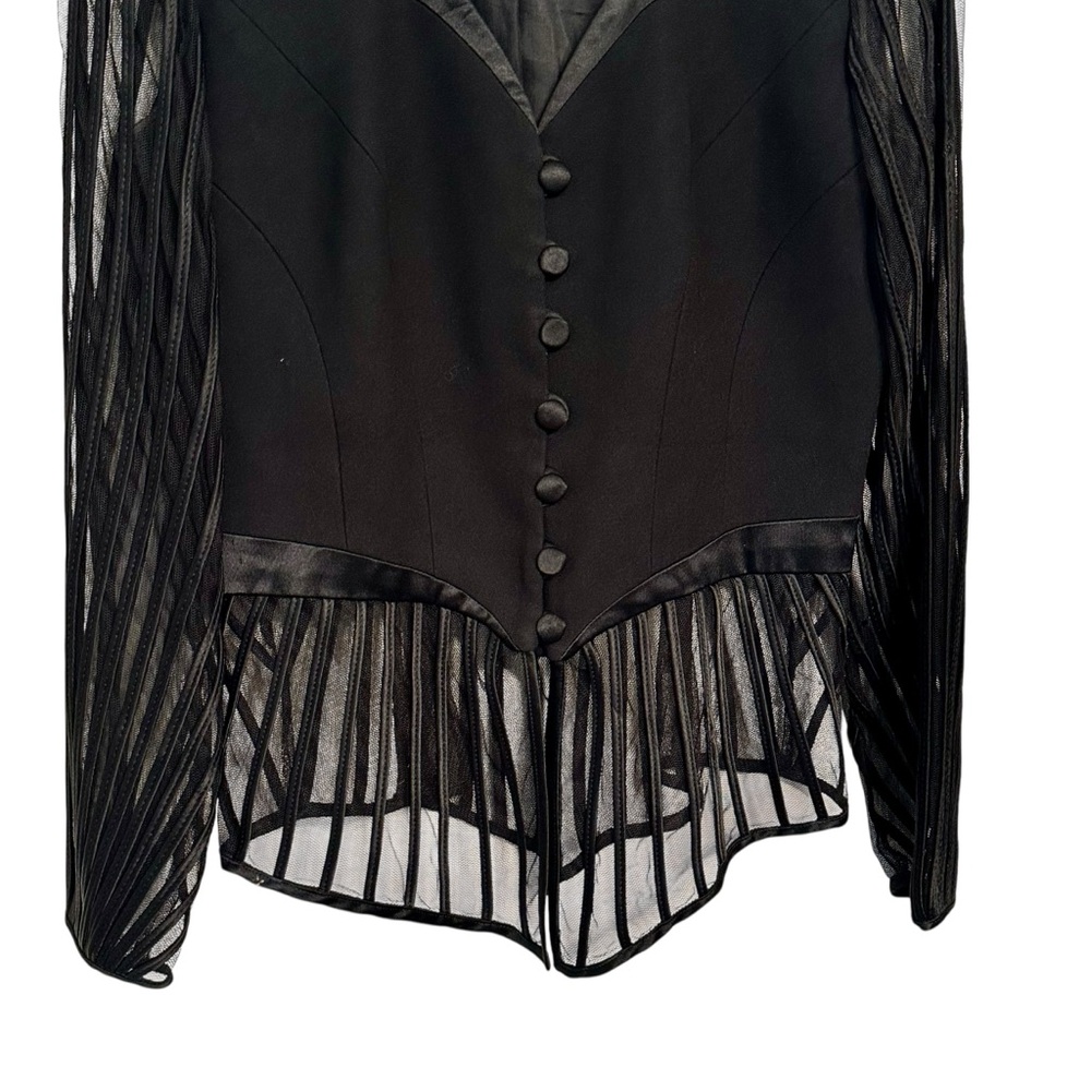 Vintage Alberto Makali Black Sheer Sleeve Blouse Black Tux Suit Jacket Top 6 M - Picture 5 of 8